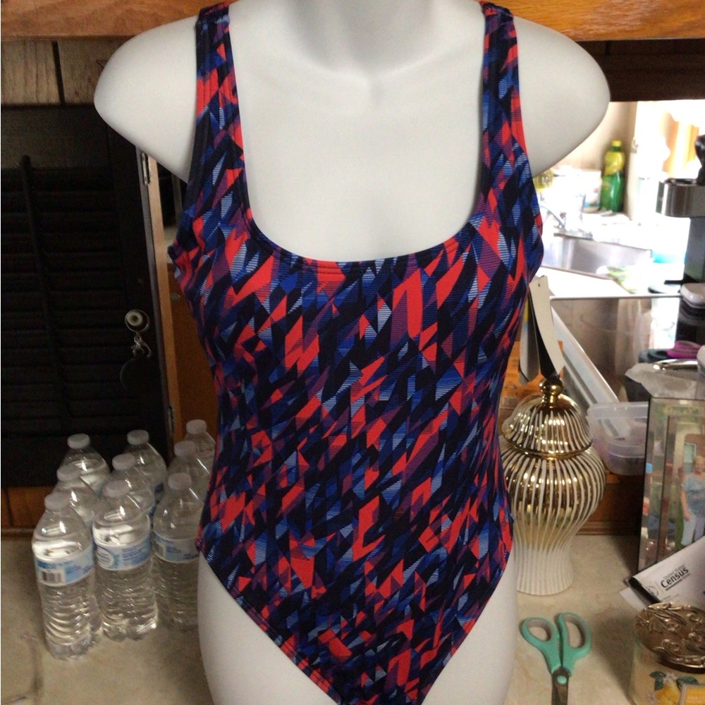 TYR Red and Blue One Piece Swimwear Dynamic Design